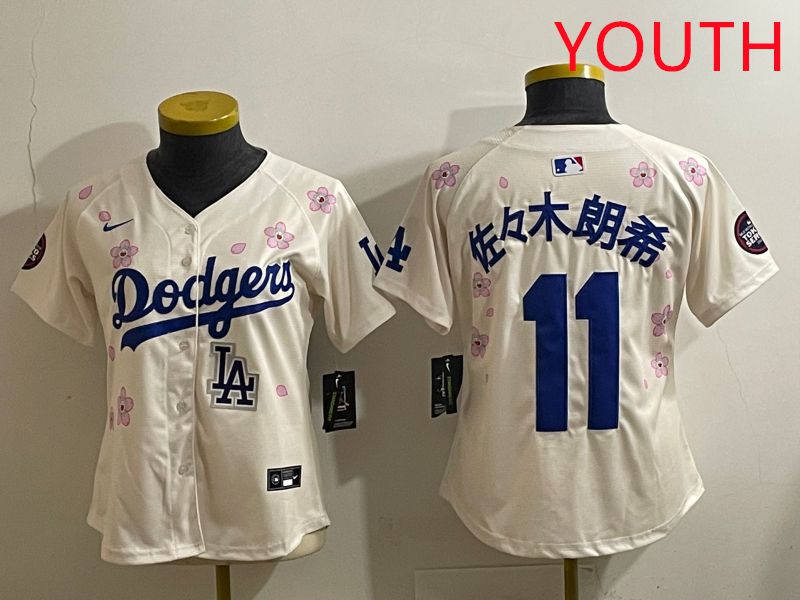 Youth Los Angeles Dodgers 11 R.Sasaki Cream Sakura Edition 2025 Nike MLB Jersey style 40